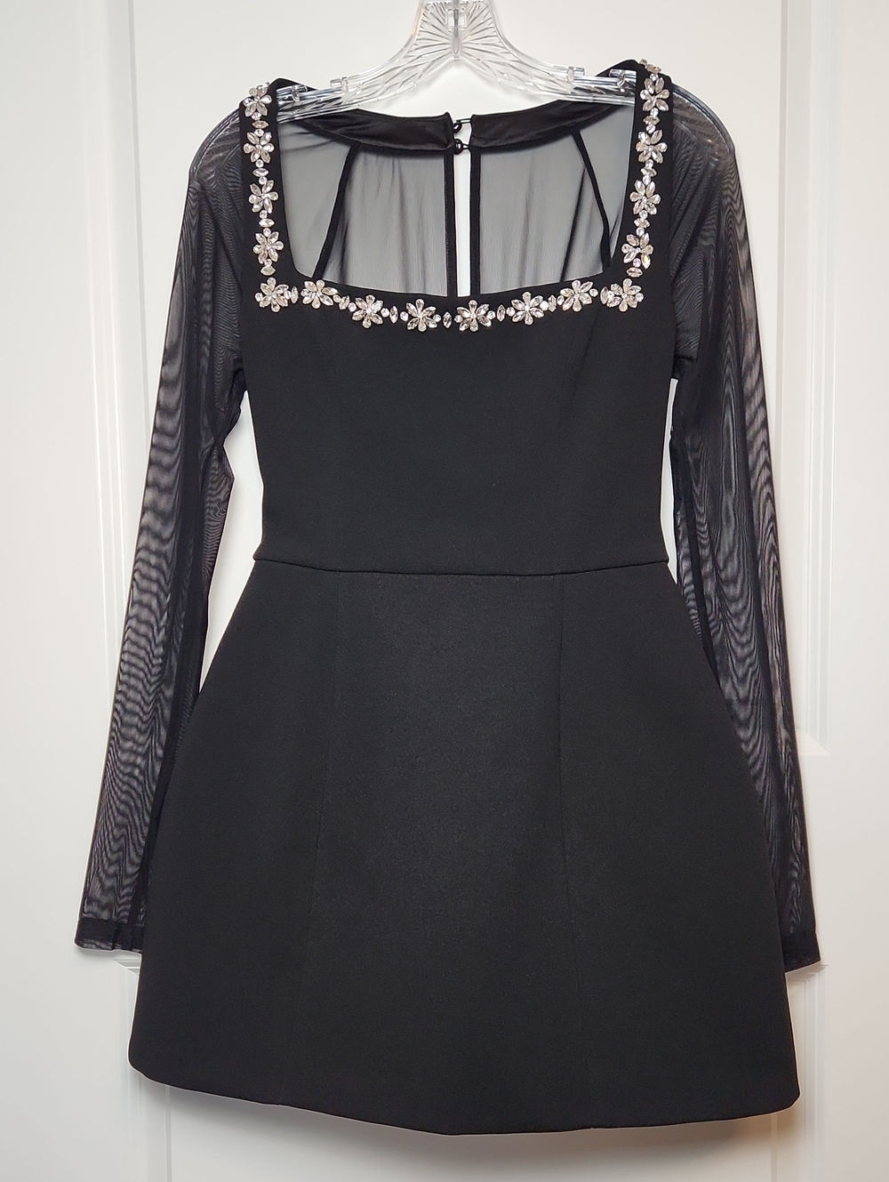 Club L Black Long Sleeve Square-Neck Structured Embelished Dress Size 6